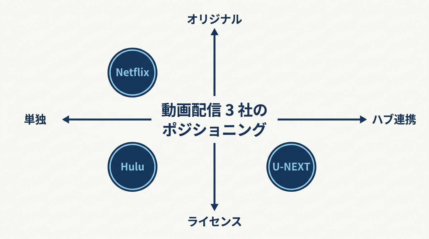 動画配信 3 社のポジショニング