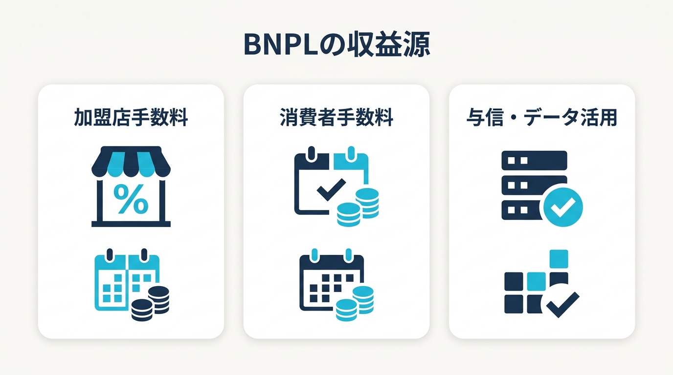 BNPLの収益源 加盟店手数料 消費者手数料 与信・データ活用