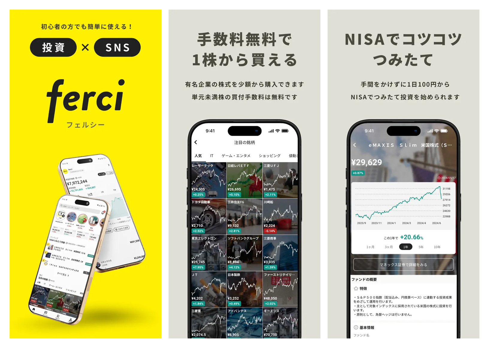 マネックス証券 ferci の主要画面