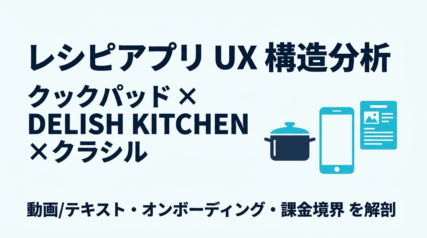 レシピアプリ UX 構造分析 — クックパッド / DELISH KITCHEN / クラシル の動画/テキスト・オンボーディング・課金境界を徹底解剖