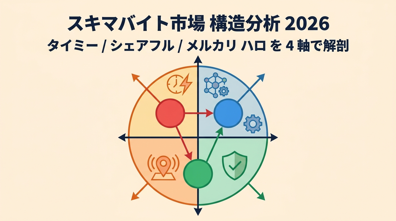 スキマバイト市場 構造分析 2026 — タイミー / シェアフル / メルカリ ハロ の事業モデル・収益スタック・規制リスクを徹底解剖
