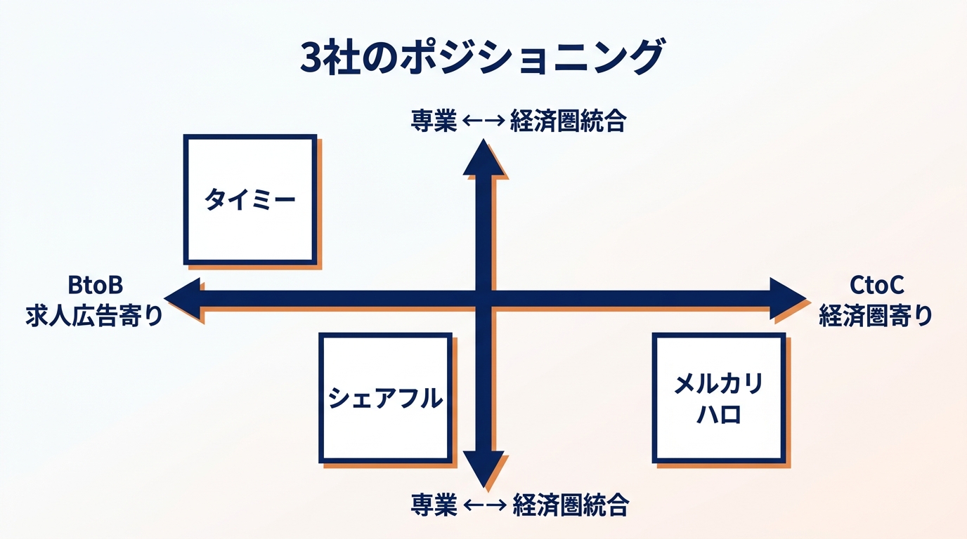 スキマバイト 3 社 ポジショニングマップ