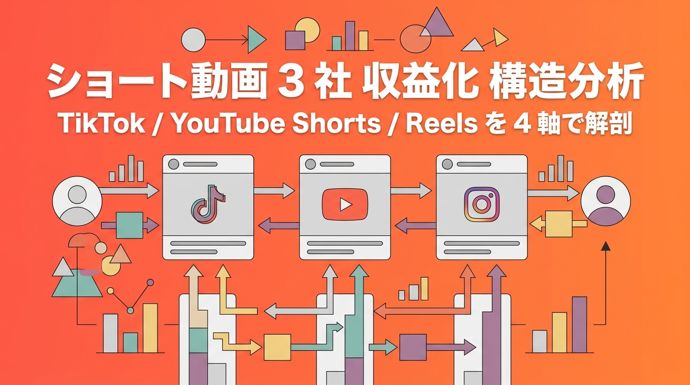 ショート動画 収益化 構造分析 — TikTok / YouTube Shorts / Instagram Reels の発見アルゴリズム・収益スタック・規制対応を 4 軸で徹底解剖
