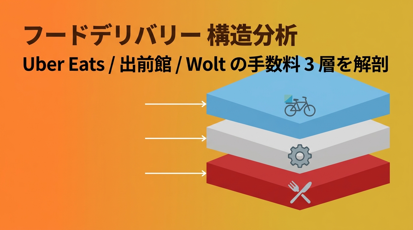 フードデリバリー 3 社 構造分析 — Uber Eats / 出前館 / Wolt の手数料 3 層・収益スタック・加盟店ミックスを徹底解剖
