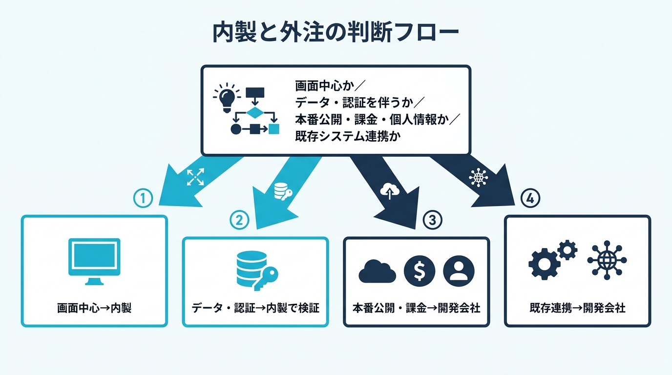 内製と外注の境界を判断するフローチャート