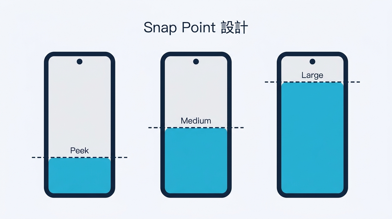 BottomSheet の Snap Point 3 段階 — Peek / Medium / Large