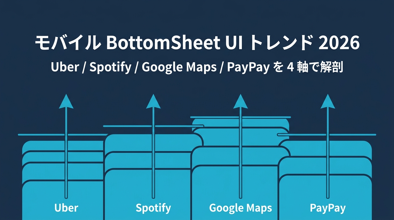 モバイル BottomSheet (半モーダル) UI トレンド 2026 — Uber / Spotify / Google Maps / PayPay の半画面設計を 4 軸で解剖