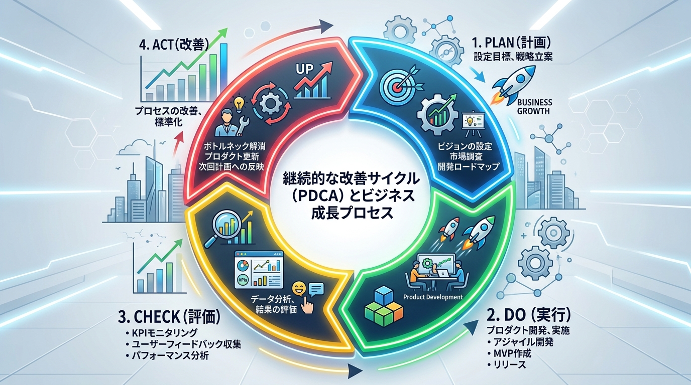 プロダクト開発における継続的な改善サイクルを示した図