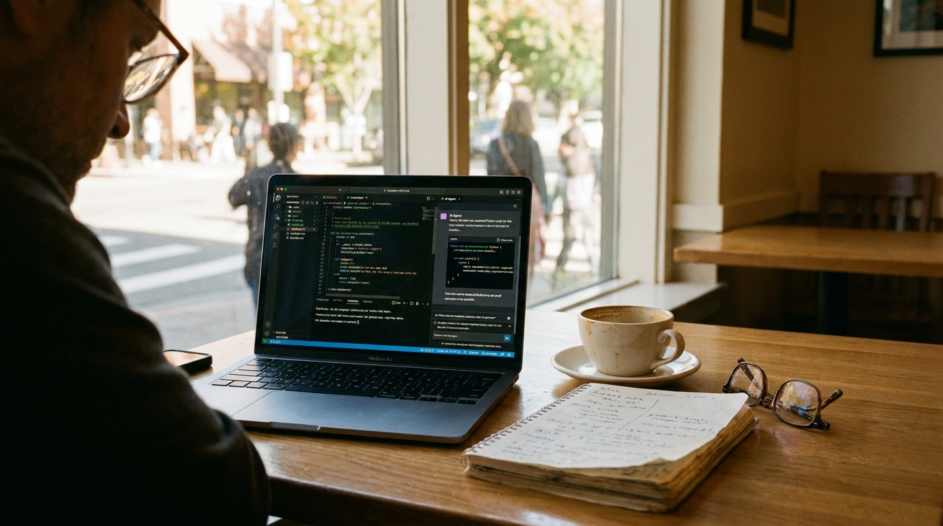 バイブコーディングのカフェでの開発イメージ