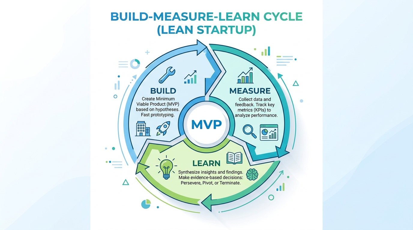 リーンスタートアップのBuild-Measure-Learnサイクル図