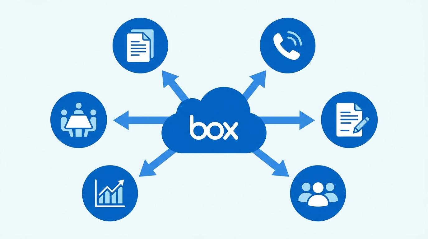 Box AI が 6 部門で安全に社内データを活用する全体像の図解